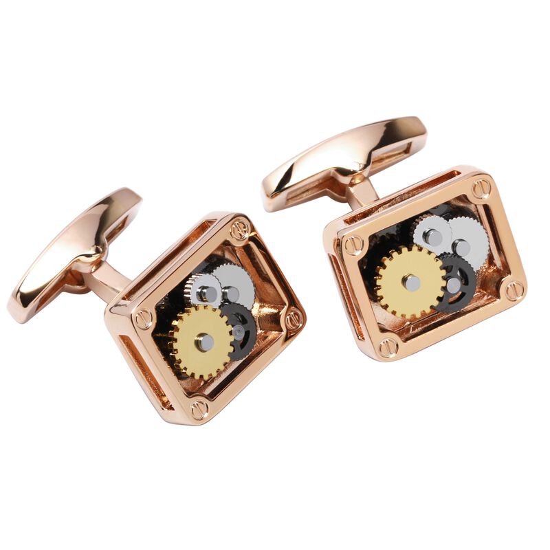 Men's Square Multi-Gear Cufflinks in Rose Gold image number null