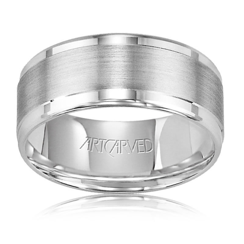 ArtCarved Men's White Gold Bright Edge Wedding Band image number null