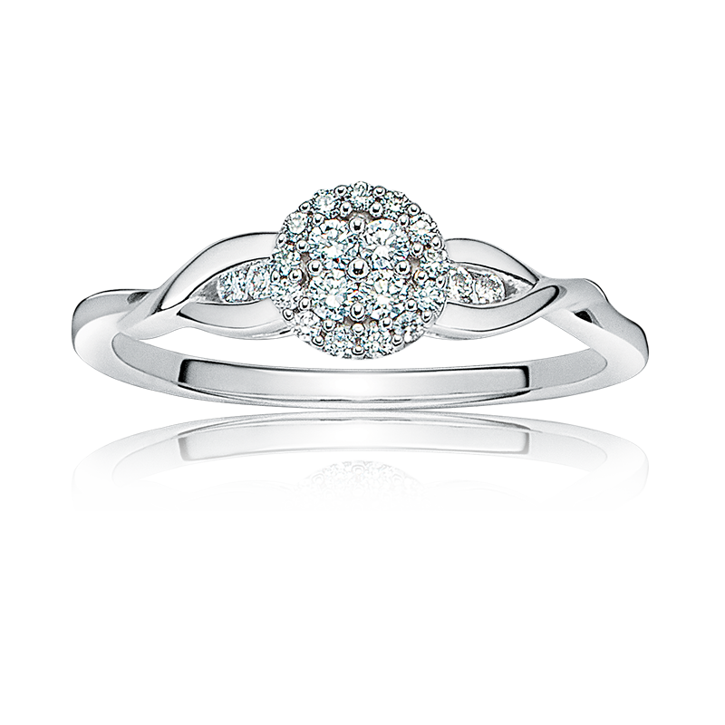 Diamond Round Cluster Promise Ring in 10k White Gold image number null