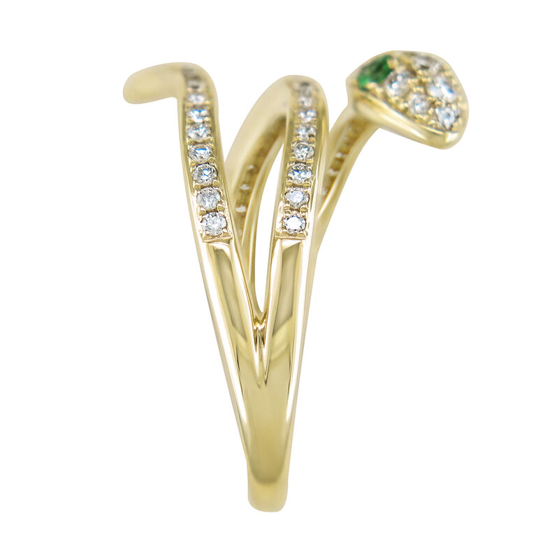 Brilliant-Cut Tsavorite & Diamond Snake Ring in 10k Yellow Gold image number null