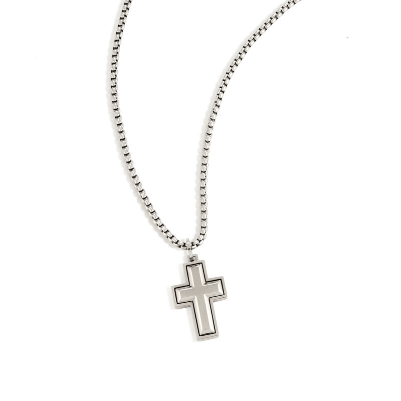 Men's Brushed Center Cross on a 22" Chain in Stainless Steel image number null