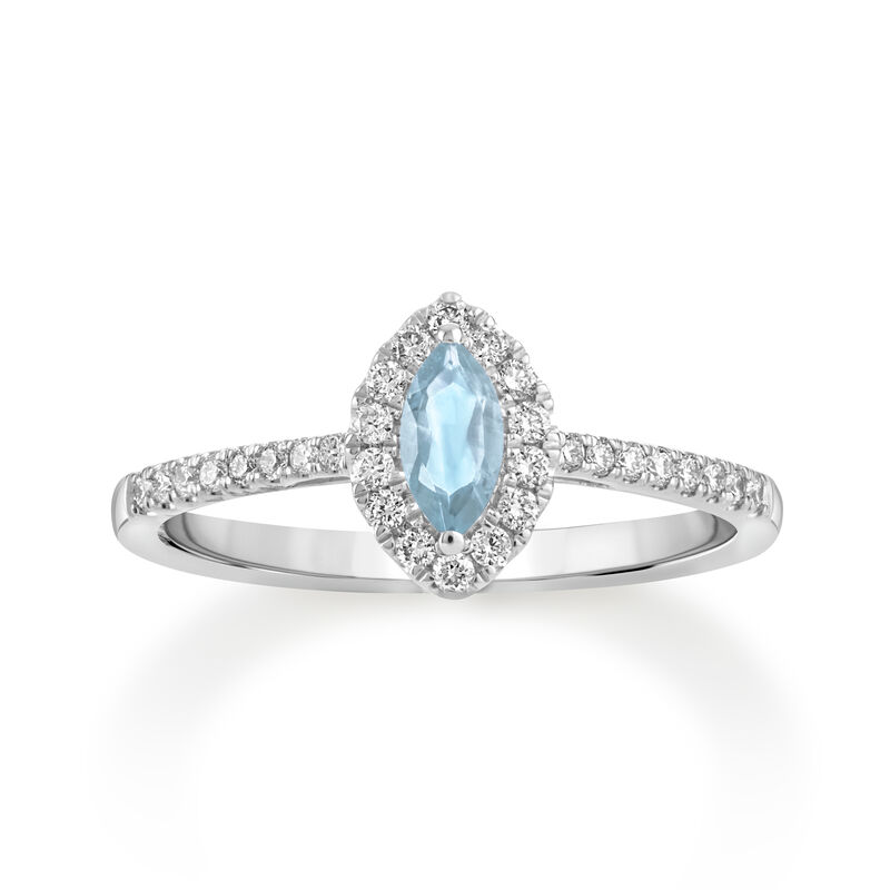 Marquise Aquamarine Halo Lab Grown Diamond Ring in Sterling Silver image number null