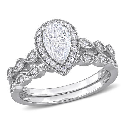 Pear-Shaped 1 1/6ctw. Created Moissanite Bridal Ring Set in Sterling Silver