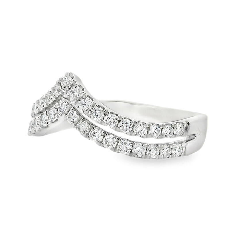 Round Diamond 3/5ctw. Double Chevron Contour Wedding Ring in 14k White Gold image number null