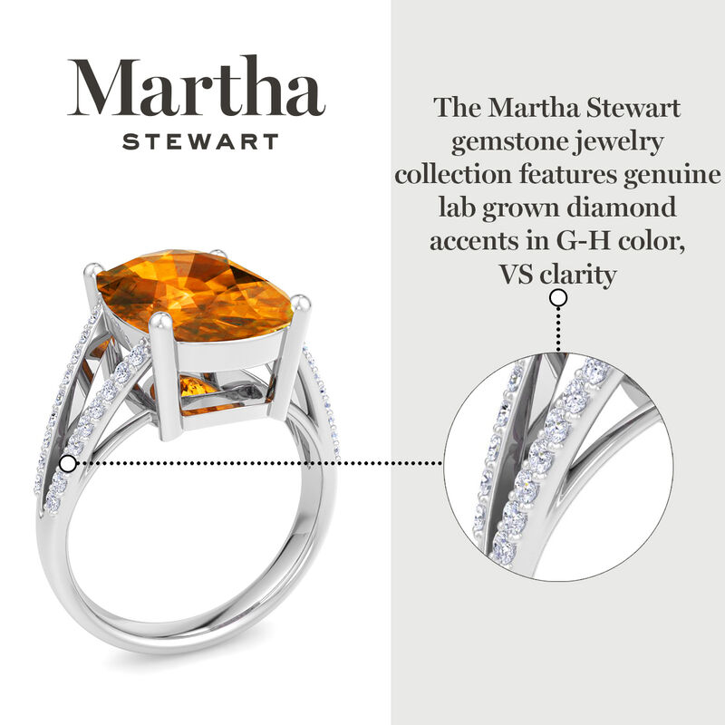 Martha Stewart 10 1/4ctw. Cushion Cut Citrine & Lab Grown Diamond Ring In Sterling Silver image number null