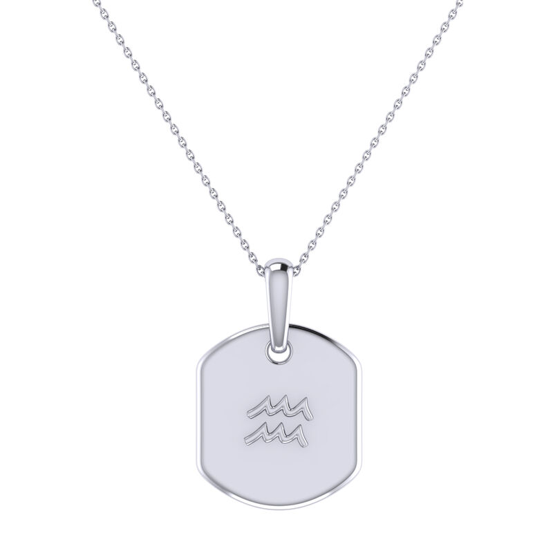 Diamond and Amethyst Aquarius Constellation Zodiac Tag Necklace in Sterling Silver image number null
