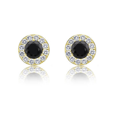 Black Diamond 1/4ct. Halo Stud Earrings in 14k Yellow Gold