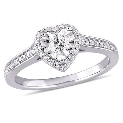 Diamond Heart 1/3ctw. Engagement Ring in Sterling Silver