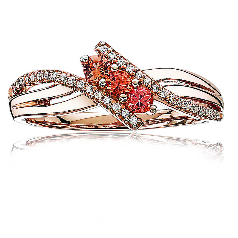 Created Padparadscha Sapphire & Diamond 3-Stone Fashion Ring in 10k Rose Gold image number null