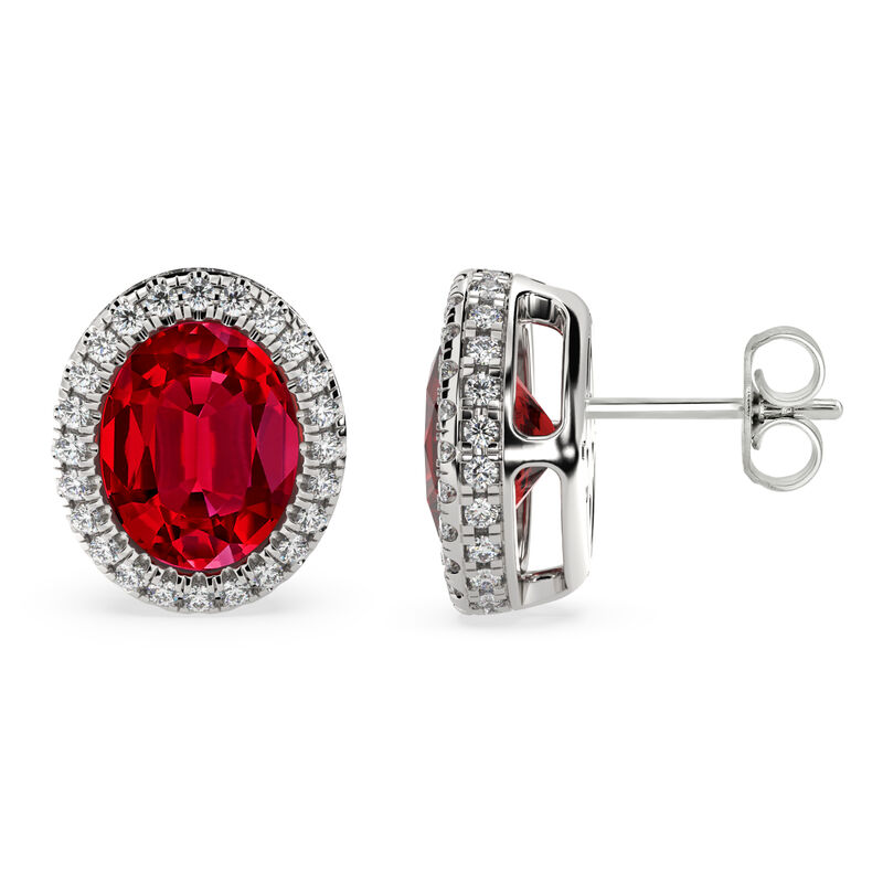 Oval-Cut Created Ruby & Lab Grown Diamond Halo Stud Earrings in 14k White Gold image number null