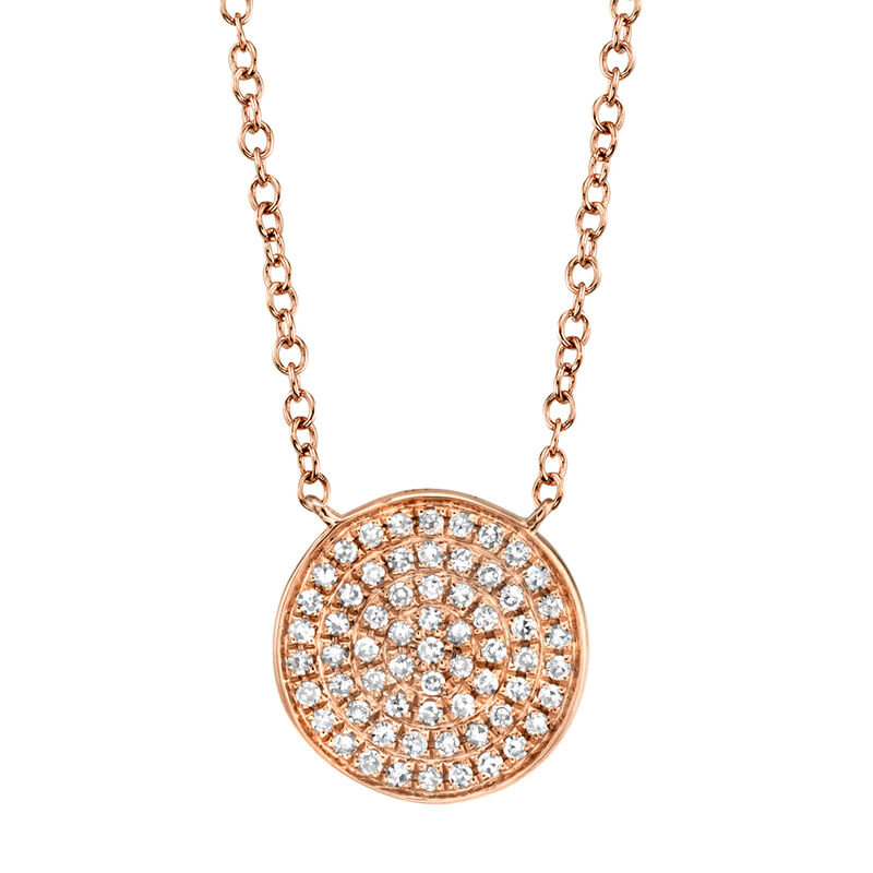 Shy Creation 0.15 ctw Pave Diamond Circle Pendant Necklace in 14k Rose Gold SC55002400 image number null