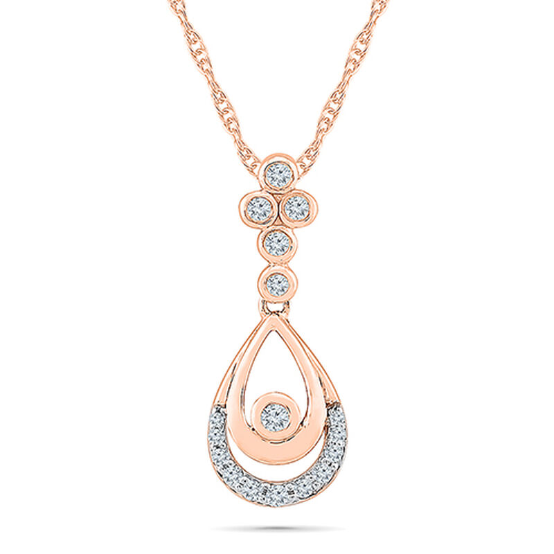 Diamond Double Teardrop Pendant 1/5ctw in 10k Rose Gold image number null