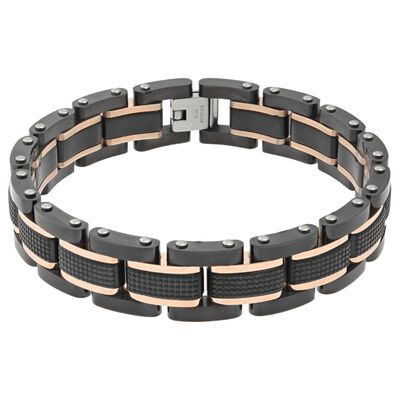 Men's Stainless Steel Rose Tone Detail Bracelet