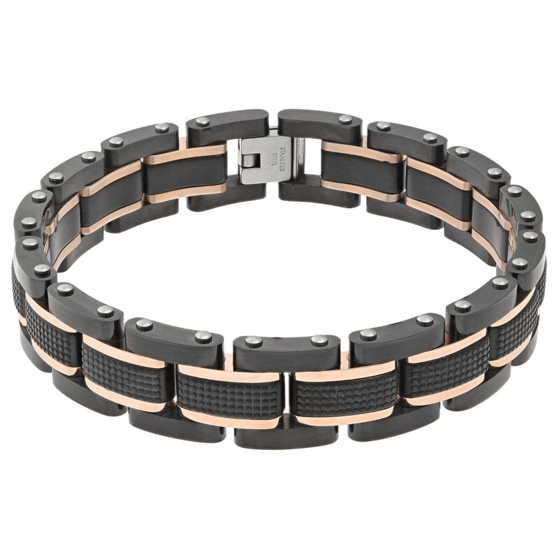 Men's Stainless Steel Rose Tone Detail Bracelet image number null