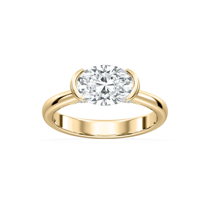 Oval Lab Grown Diamond 3ctw. East West Diamond Bridge Solitaire Engagement Ring in 14k Yellow Gold image number null