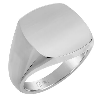 Cushion All polished Top Signet Ring 18x18mm in 14k White Gold 