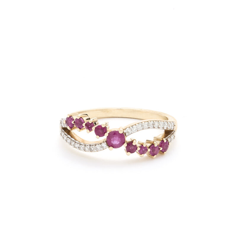 10kt. YG Ruby & Diamond Swirl Band image number null