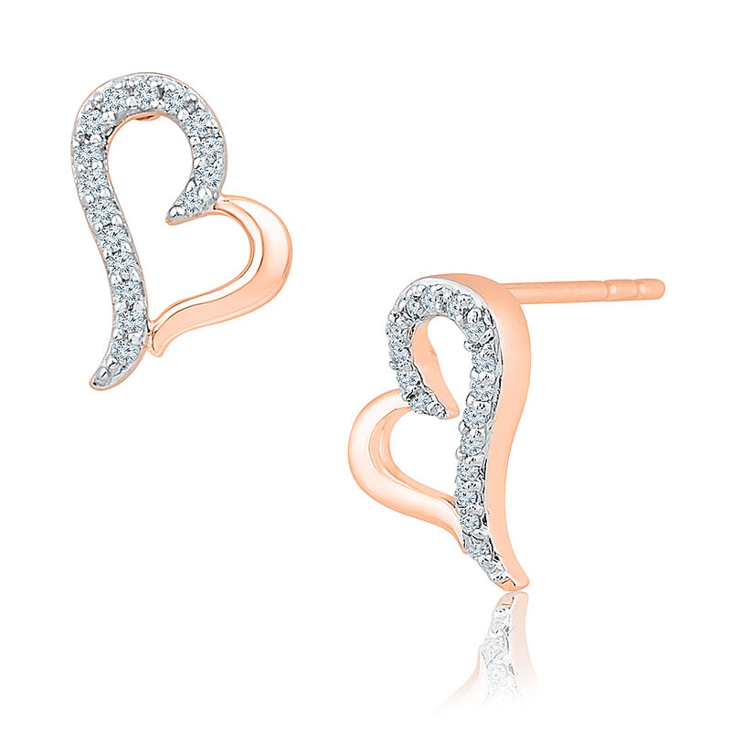 Diamond Open Heart Stud Earrings .10ctw in 10k Rose Gold image number null
