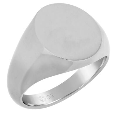 Oval Satin Top Signet Ring 16x16mm in 14k White Gold 