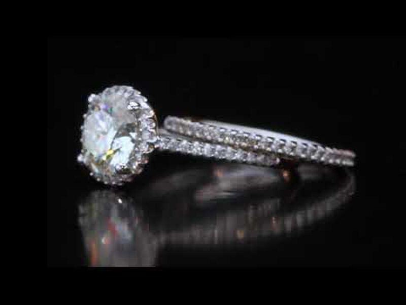 Moissanite and Diamond Bridal Ring Set in 14k White Gold image number null