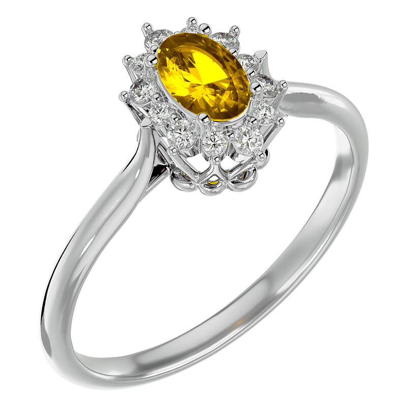 Oval-Cut Citrine & Diamond Halo Ring in 14k White Gold image number null