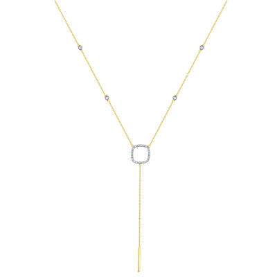 Open Cushion Dangle Bar Diamond Necklace in 14k Gold