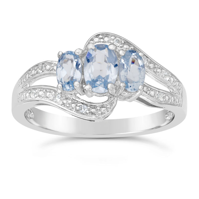 Triple Oval Created Aquamarine and Created White Sapphire Ring in Sterling Silver  image number null