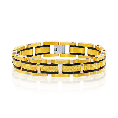 Men's Fashion 8.5" Bracelet in Black & Yellow Stainless Steel