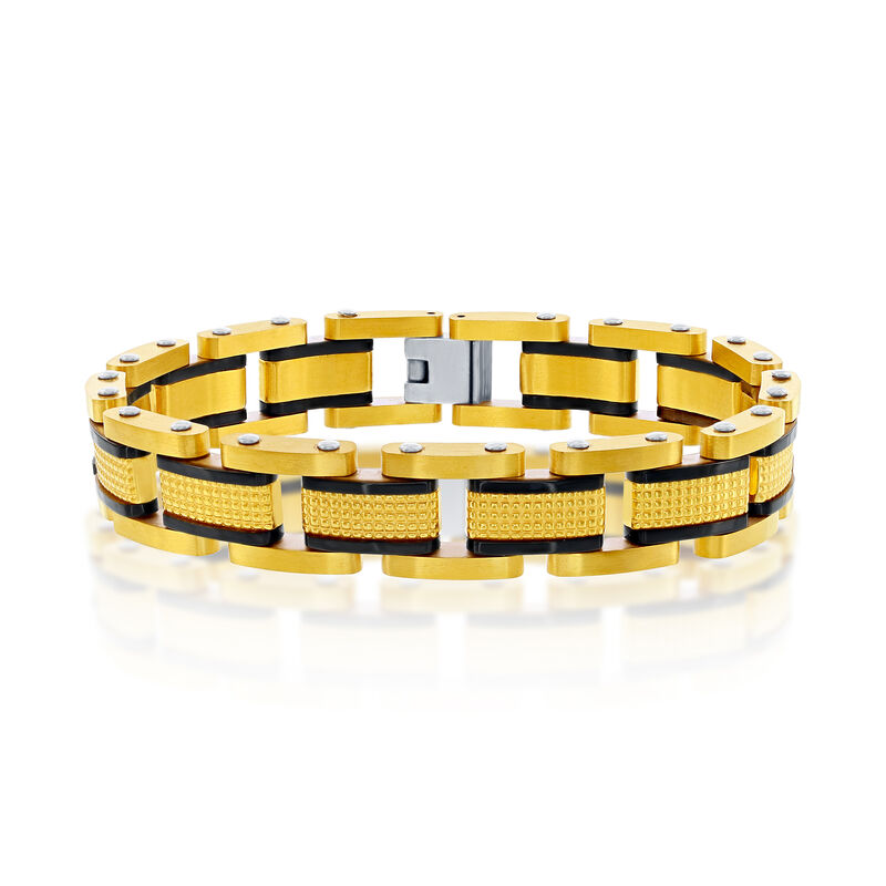 Men's Fashion 8.5" Bracelet in Black & Yellow Stainless Steel image number null