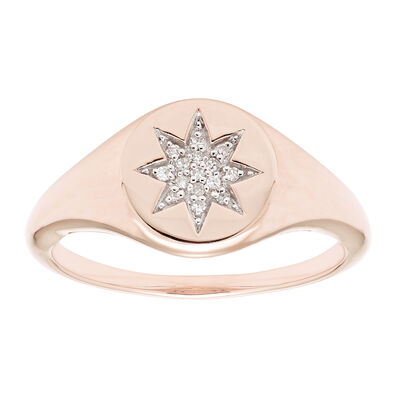 Diamond Starburst Signet Ring in 14k Rose Gold