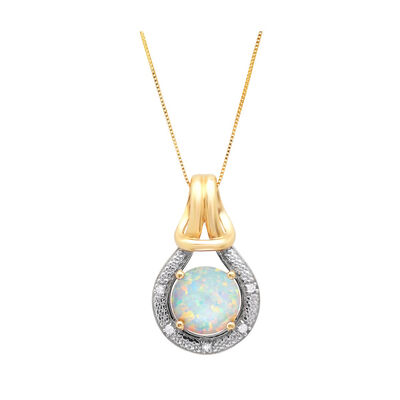 Created Opal & Diamond Love Knot Pendant in 10k yellow Gold