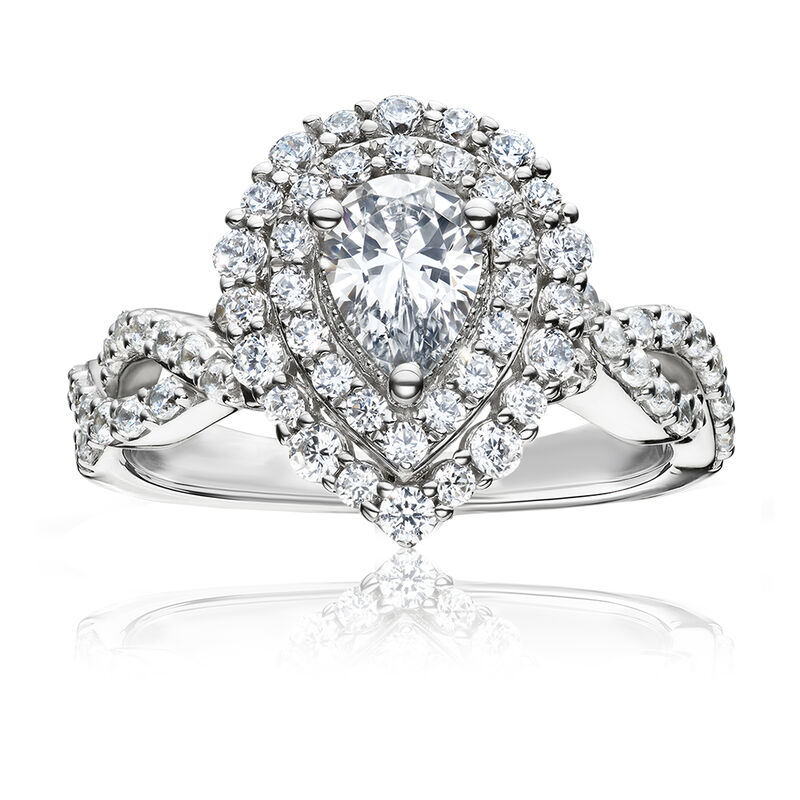 Palmer. Pear Fancy Double Diamond Halo Engagement Ring image number null