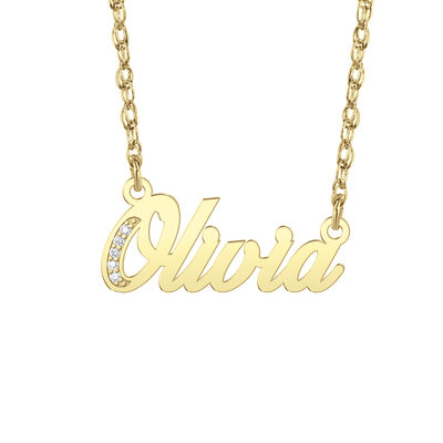 Diamond Accent Nameplate Necklace in Gold Plated Sterling Silver