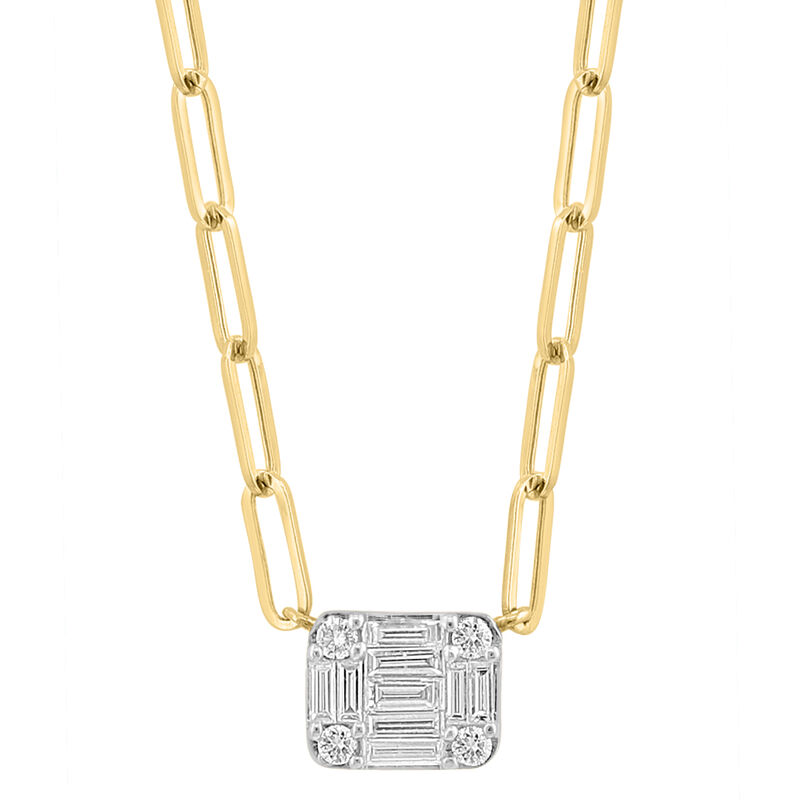 EFFY .40ctw. Diamond Rectangle Clusterd Pendant Paperclip Link Chain in 14k Yellow Gold image number null