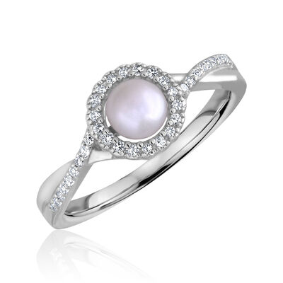 Round-Cut Pearl & Diamond Infinity Ring in Sterling Silver