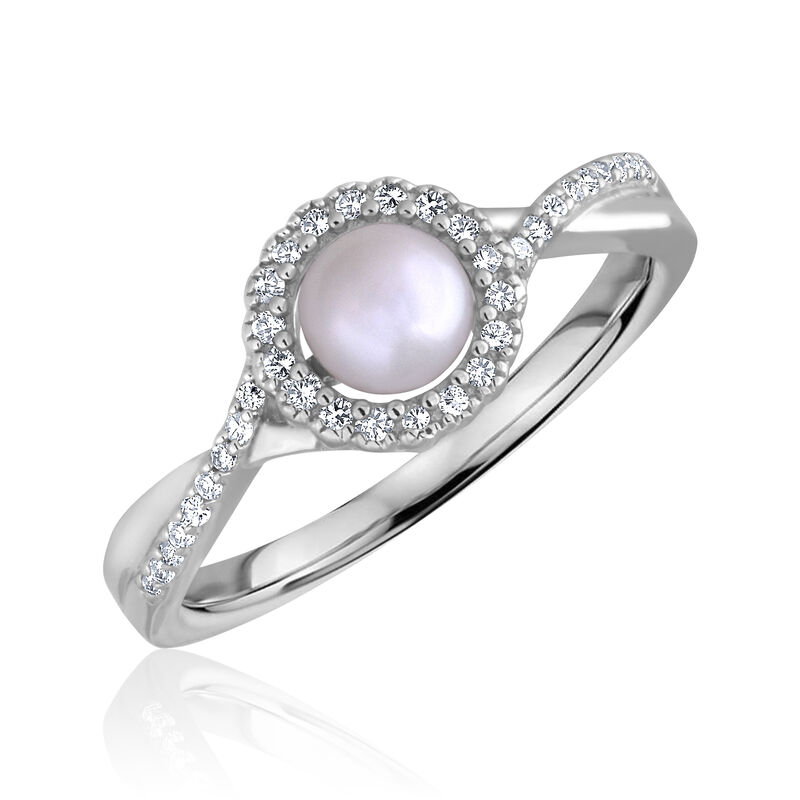 Round-Cut Pearl & Diamond Infinity Ring in Sterling Silver image number null