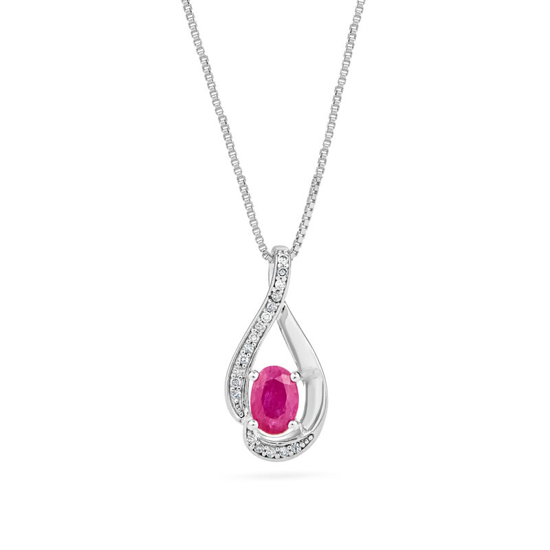 Oval-Cut Ruby & Diamond Swirl Pendant in Sterling Silver image number null