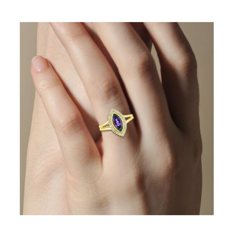 Marquise-Cut Amethyst & Diamond Ring in 10k Yellow Gold image number null