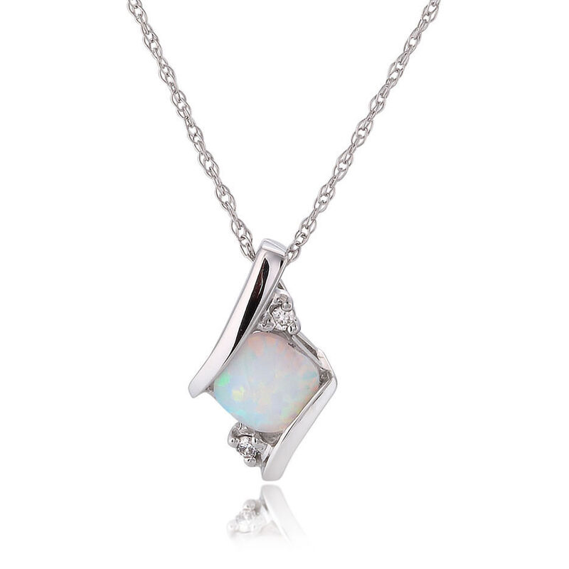 Created Opal & Diamond Pendant 10k White Gold image number null