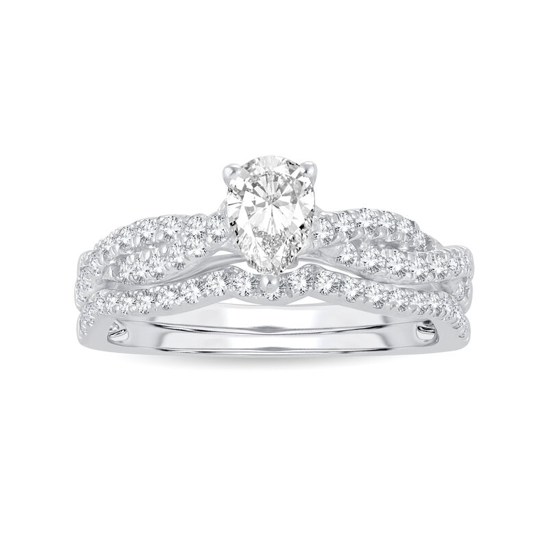 Lab Grown Pear Shaped Diamond 1ctw. Twist Bridal Set in 10k White Gold image number null