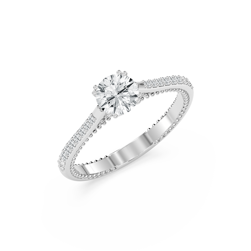 Round Lab Grown Diamond 2 1/4ctw. Classic Beaded Side Engagement Ring in 14k White Gold image number null