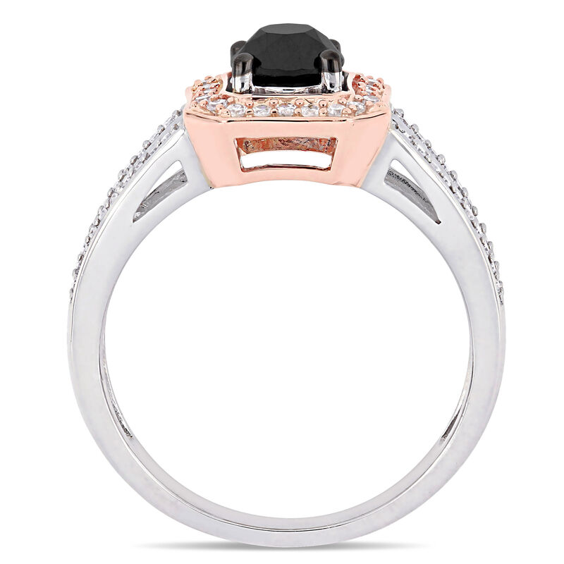 Black Round Diamond & Halo Split Shank 1ctw. Engagement Ring in 14k Rose Gold image number null