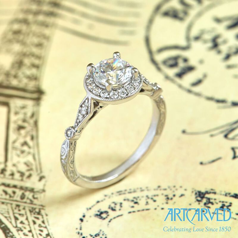 Crystal. ArtCarved Halo Diamond Setting in 14k White Gold image number null