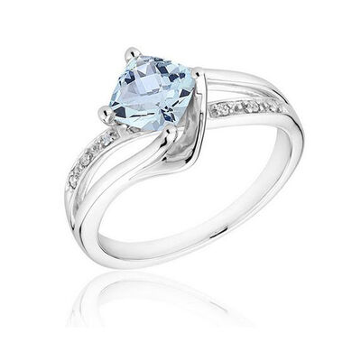 Aquamarine & Diamond Ring in Sterling Silver