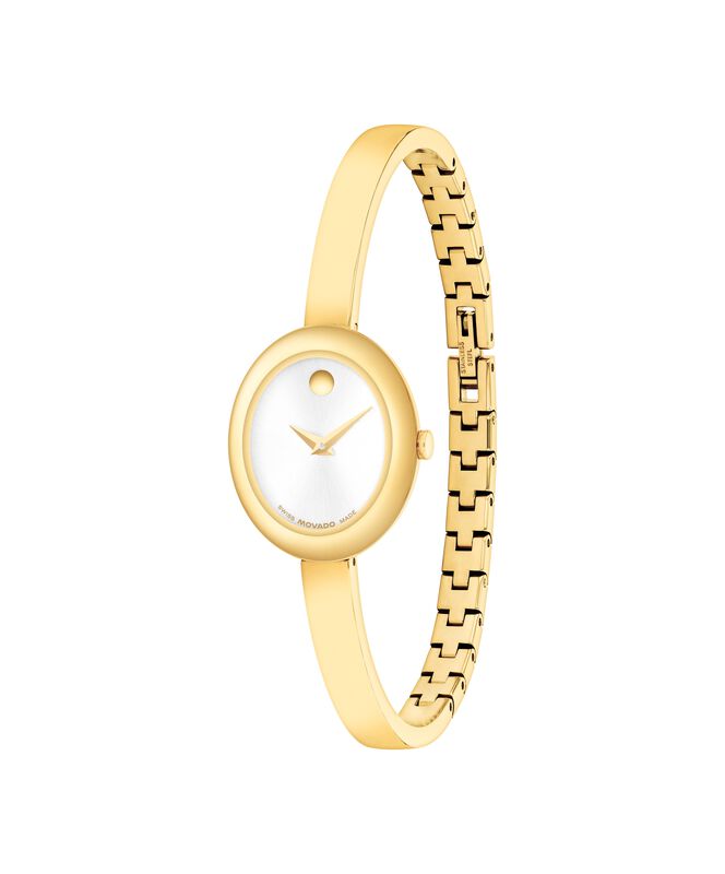 Movado Ladies' Museum Bangle Oval Dial Yellow Gold-Tone Stainless Steel 26mm Watch 0608072 image number null