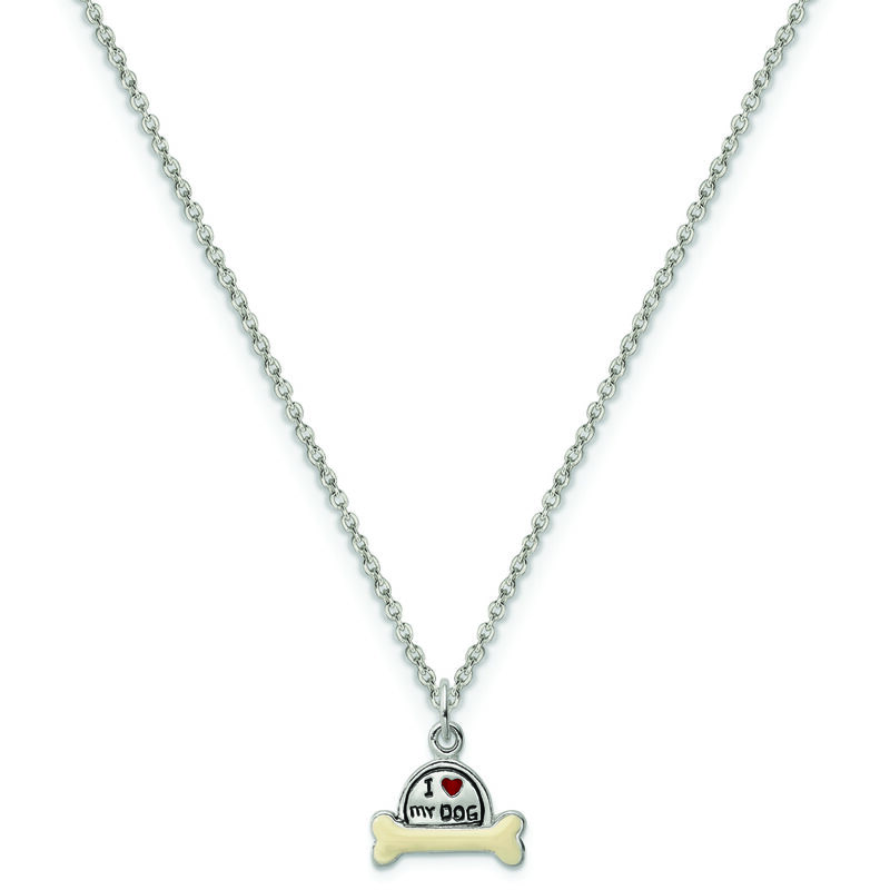 I Love My Dog Charm Necklace in Sterling Silver image number null