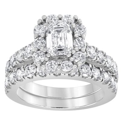 Evelyn. Lab Grown 3ctw. Emerald-Cut Diamond Bridal Set in 14k White Gold