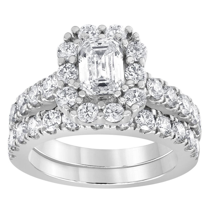 Evelyn. Lab Grown 3ctw. Emerald-Cut Diamond Bridal Set in 14k White Gold image number null
