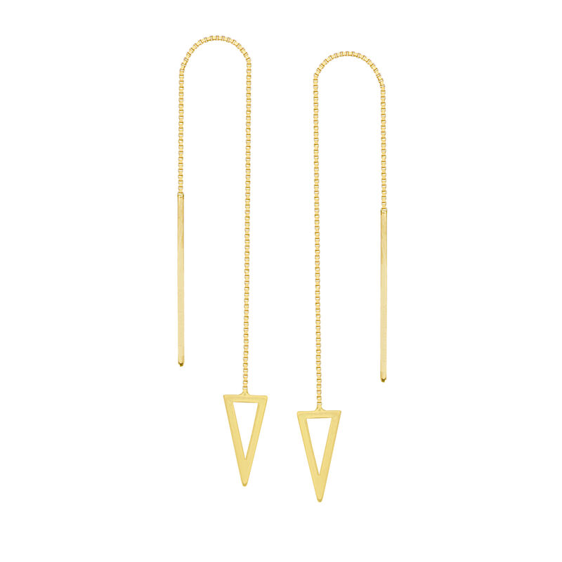 Triangle Open Dangle Threaded Earrings in 14k Yellow Gold image number null