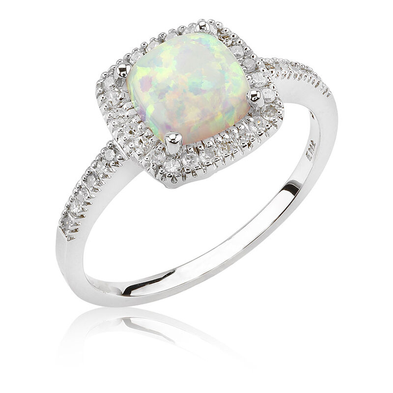 Created Opal with Diamond Halo Ring in 10K White Gold image number null